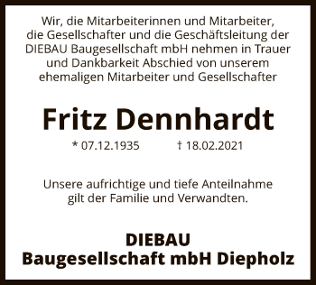 Todesanzeige von Fritz Dennhardt von SYK