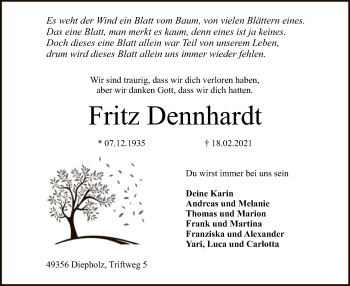 Todesanzeige von Fritz Dennhardt von SYK