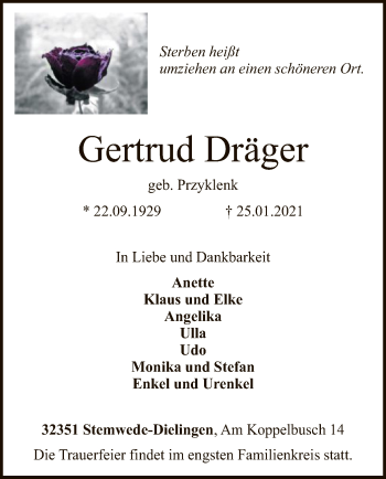 Todesanzeige von Gertrud Dräger von SYK