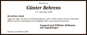 Todesanzeige von Günter Behrens von SYK