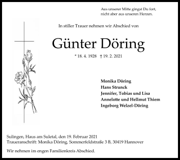 Todesanzeige von Günter Döring von SYK