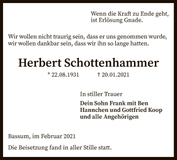 Todesanzeige von Herbert Schottenhammer von SYK