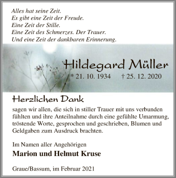 Todesanzeige von Hildegard Müller von SYK