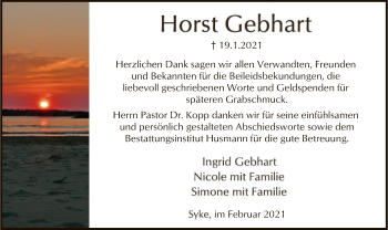 Todesanzeige von Horst Gebhart von SYK