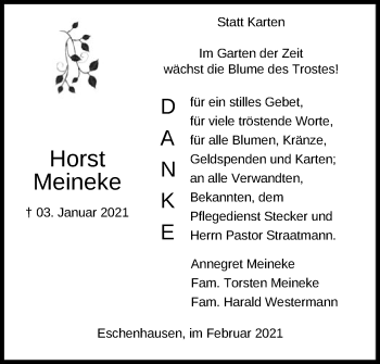 Todesanzeige von Horst Meineke von SYK