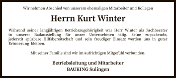 Todesanzeige von Kurt Winter von SYK