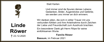 Todesanzeige von Linde Röwer von SYK