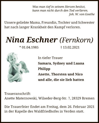 Todesanzeige von Nina Eschner von SYK