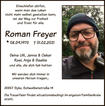 Todesanzeige von Roman Freyer von SYK
