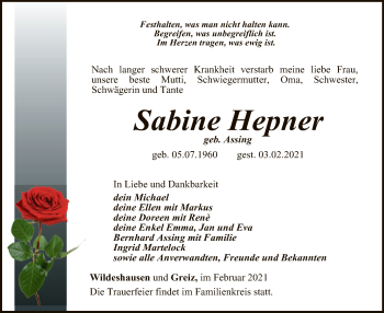 Todesanzeige von Sabine Hepner von SYK