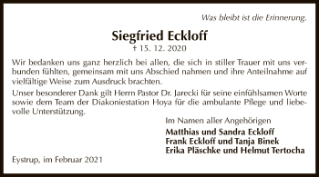 Todesanzeige von Siegfried Eckloff von SYK