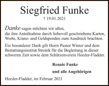 Todesanzeige von Siegfried Funke von SYK