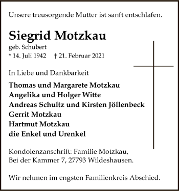 Todesanzeige von Siegrid Motzkau von SYK