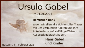 Todesanzeige von Ursula Gabel von SYK