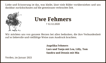 Todesanzeige von Uwe Fehmers von SYK
