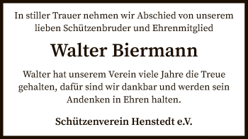 Todesanzeige von Walter Biermann von SYK