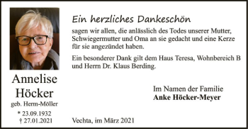 Todesanzeige von Anneliese Höcker von SYK