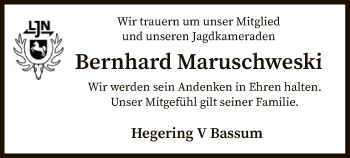 Todesanzeige von Bernhard Maruschweski von SYK
