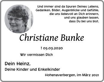 Todesanzeige von Christiane Bunke von SYK