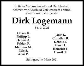 Todesanzeige von Dirk Logemann von SYK