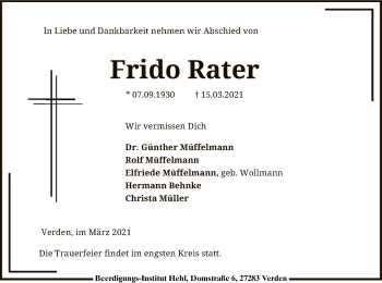 Todesanzeige von Frido Rater von SYK