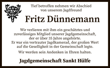 Todesanzeige von Fritz Dünnemann von SYK