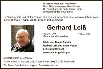 Todesanzeige von Gerhard Leiß von SYK
