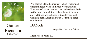 Todesanzeige von Gunter Biendara von SYK