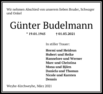 Todesanzeige von Günter Budelmann von SYK