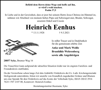 Todesanzeige von Heinrich Eenhus von SYK
