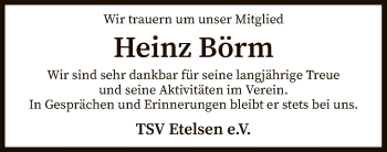 Todesanzeige von Heinz Börm von SYK