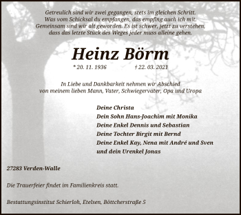 Todesanzeige von Heinz Börm von SYK