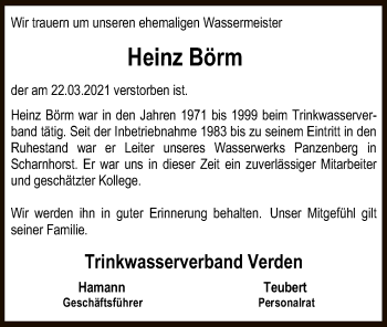 Todesanzeige von Heinz Börm von SYK