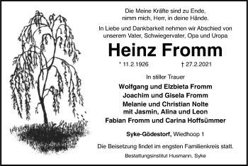 Todesanzeige von Heinz Fromm von SYK