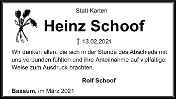 Todesanzeige von Heinz Schoof von SYK