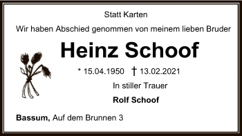 Todesanzeige von Heinz Schoof von SYK