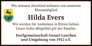 Todesanzeige von Hilda Evers von SYK