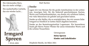 Todesanzeige von Irmgard Spreen von SYK