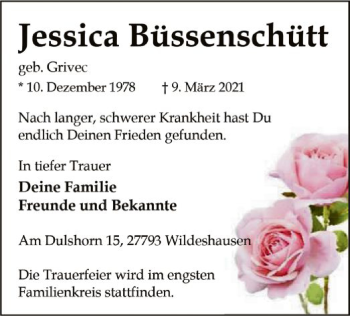 Todesanzeige von Jessica Büssenschütt von SYK
