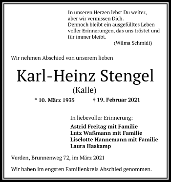 Todesanzeige von Karl-Heinz Stengel von SYK