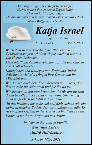 Todesanzeige von Katja Israel von SYK