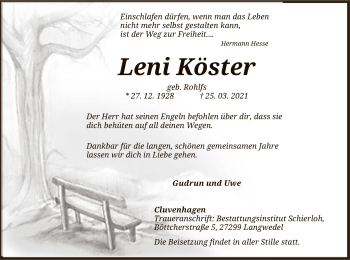 Todesanzeige von Leni Köster von SYK