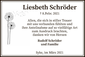 Todesanzeige von Liesbeth Schröder von SYK