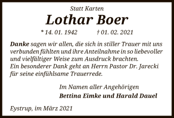 Todesanzeige von Lothar Boer von SYK