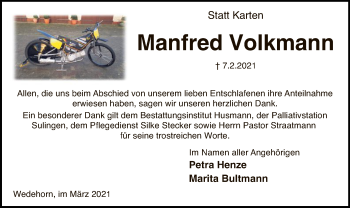 Todesanzeige von Manfred Volkmann von SYK
