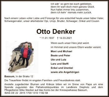 Todesanzeige von Otto Denker von SYK