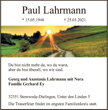 Todesanzeige von Paul Lahrmann von SYK