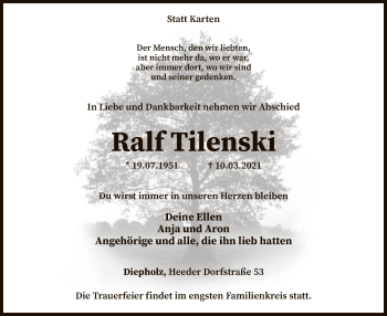 Todesanzeige von Ralf Tilenski von SYK
