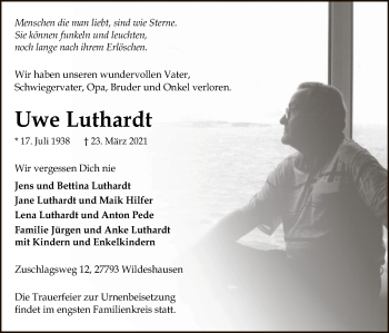 Todesanzeige von Uwe Luthardt von SYK