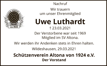 Todesanzeige von Uwe Luthardt von SYK